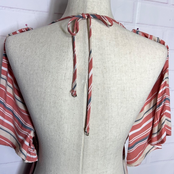 NWOT |•LULUS•| Vacation Bae Rusty Rose Striped Short Sleeve Jumpsuit Size Small - Picture 4 of 12